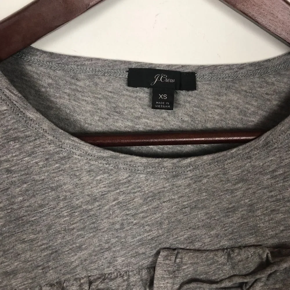 J. Crew Gray Vintage Cotton Ruffle Long Sleeve Top